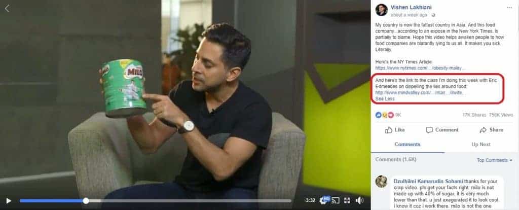 Vishen Lakhiani bashing Milo for sugar content